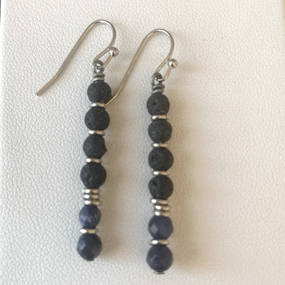 Sodalite and Lavastone‎ Diffuser Earrings - Picture 3 of 5